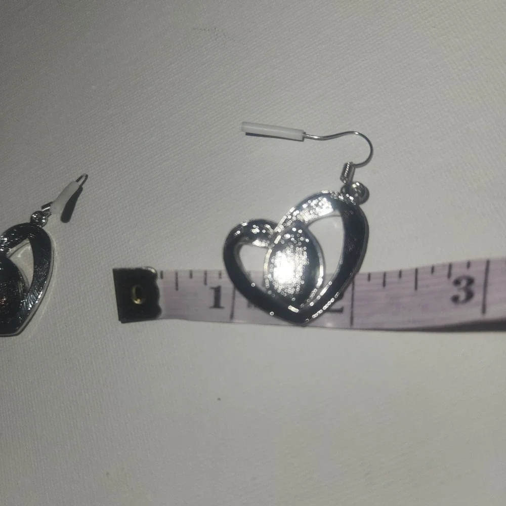 Heart Football Earrings Dangle Drop Silver‎ Tone Red Rhinestone Game Day